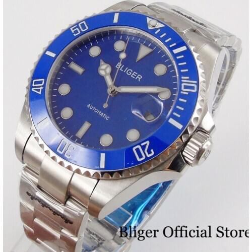 New Big Fashional Blue 43mm Automatic Men Watch Sapphire Glass NH35/MIYOTA Movement Steel Strap