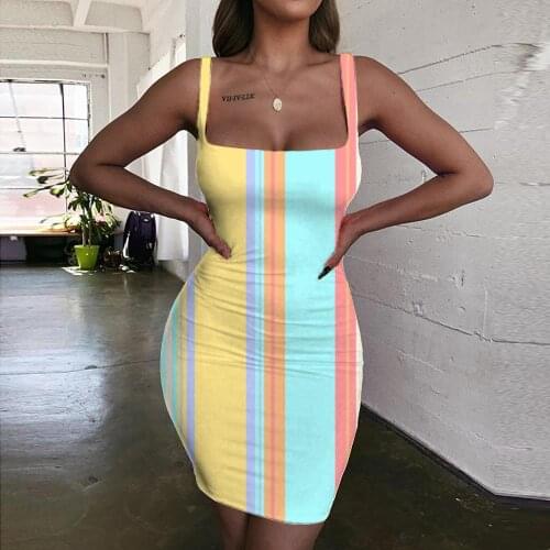 Giyu Brand Colorful Dresses Women Stripe Bodycon Dress Pattern Sundress Womens Clothing Club Vintage Boho High Quality