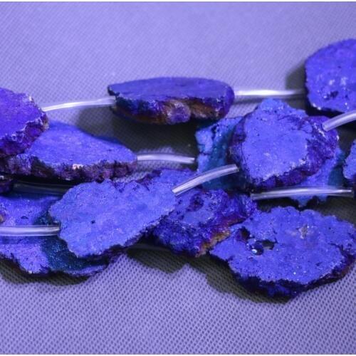 Cingesto 8pcs Full Strand Blue Color Semi-precious Crystal Geode Beads, DIY Necklace Pendant Preferred Choice Christmas Present