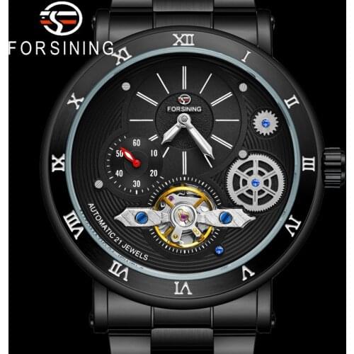 FORSINING Tourbillon Automatic Mechanical Men Wristwatch Military Sport Male Clock Top Brand Luxury Black Classic Man Watch 8224