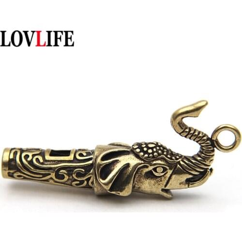 Pure Brass Outdoor Elephant Whistle Keyring Hanging Jewelry Copper Training High Pitch Whistles Pendant Gifts Key Chain Ring DIY
