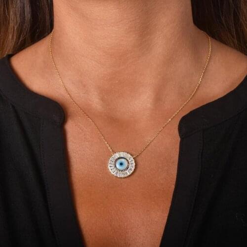 CZ Necklaces Turkish Big white rainbow Stone Evil Eye Round Pendant Womens Necklace girl Jewelry