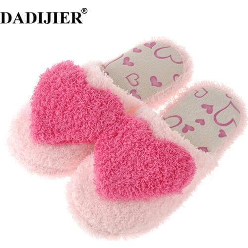 DADIJIER 2018 Indoor Slipper Cotton Linen Home Shoes Women Flat Breathable Soft Floor Love pattern Autumn Winter Slippers ST218