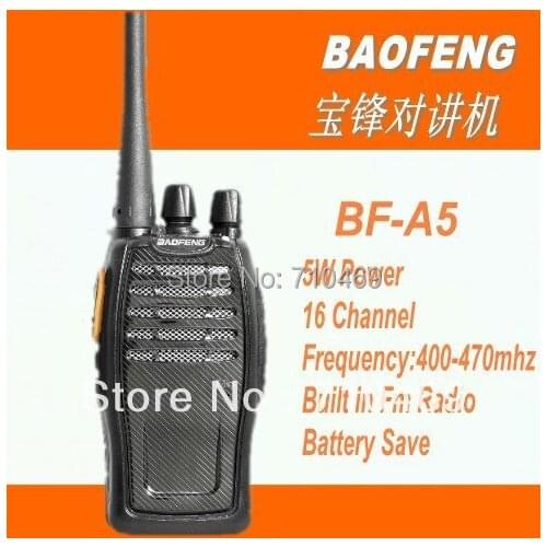 DHL freeshippin New Black Walkie-Talkie UHF 5W 16CH BaoFeng BF-A5 VOX FM Scrambler Handheld Two-Way Radio Interphone Transceiver