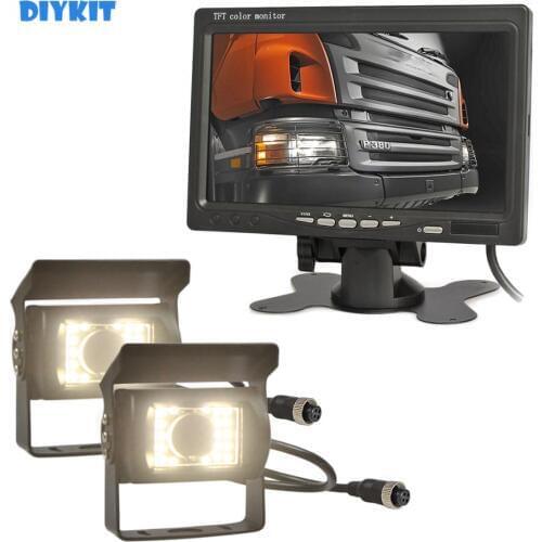 DIYKIT DC 12V - 24V" TFT LCD Monitor 2 x 4pin Night Vision CCD Rear View Camera System for Bus Houseboat Truck