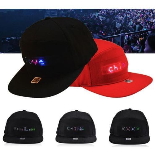 Men Women Bluetooth LED Mobile Phone APP Controlled Baseball Hat Scroll Message Display Board Hip Hop Street Dance Snapback Cap