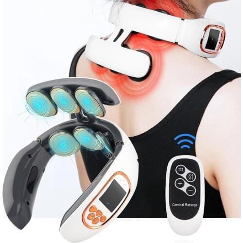 Electric Neck and Back Pulse Massager 6 Heads Smart TENS Wireless Heat Cervical Vertebra Relief Pain Kneading Massage Machine