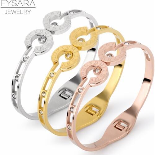 FYSARA Classic Luxury CZ Crystals Bracelets & Bangles Female Jewelry Roman Numeral Jewelry Wedding Charm Purseiras Lovers Gift