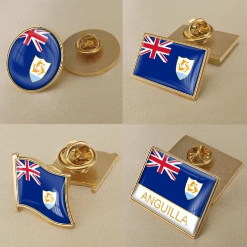 Coat of Arms of Anguilla Anguillan Map Flag National Emblem Brooch Badges Lapel Pins