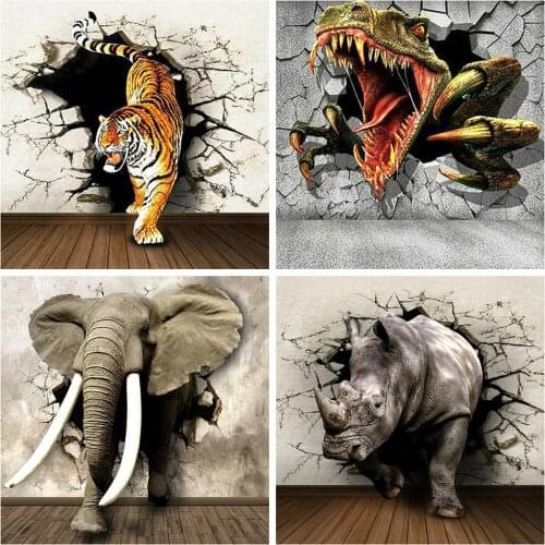 Huacan 5D Diamond Mosaic Cross Stitch Tiger Art Kits Diy Craft Diamond Painting Elephant Embroidery Handicraft