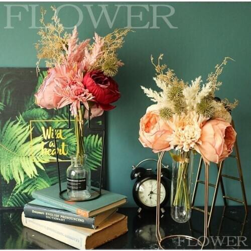 Artificial Rose Peony Flowers Wedding Party Vintage European 1 Bouquet Dried Peony Silk Fake Flowers Home Festival Decoration