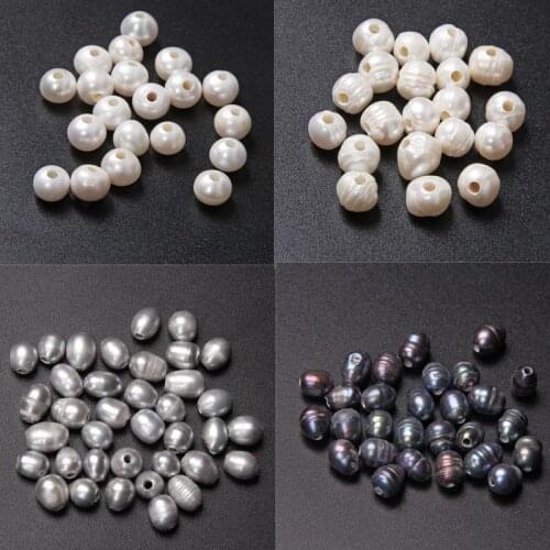 Grade AA 6-11mm Oval Natural Pearls Beads Large Hole Big Freshwater Pearls Round Beads for Jewelry Making Necklace DIY 10PCS
