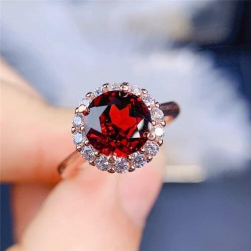 Solid 925 Sterling Silver Pure Red Mozambique Garnet Solitaire Ring For Women Round Cut Fashion Accessories with Certificate