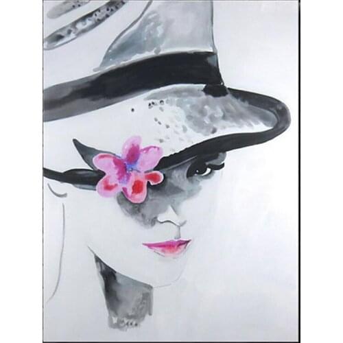 Beautiful Woman Wearing A Hat-100% Handmade Abstract Figure Oil Painting on Canvas Wall Art Picture For Bedroom Decora