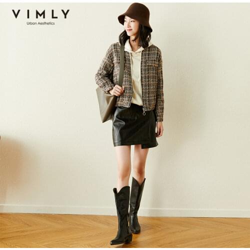 Vimly Women’s Short Jacket 2020 Fashion Plaid Striped Zipper Thicken Warm Winter Clothes Casual Ladies Coats Veste Femme F3018