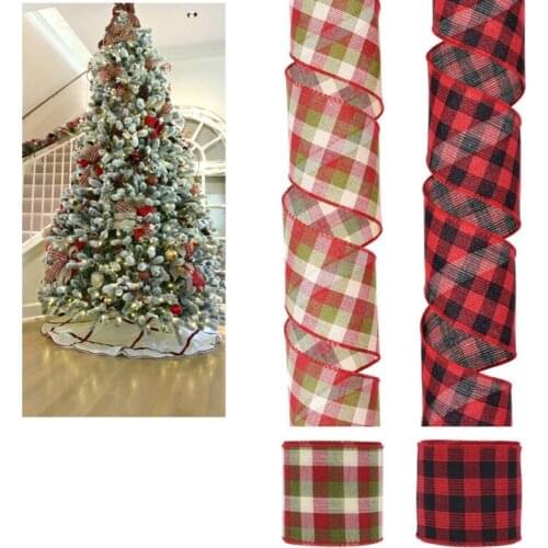 Gingham Ribbon For Christmas Tree Decor Party Wrapping Decor Supplies Material Double Wired Ribbon For Gift Wrapping R7RF