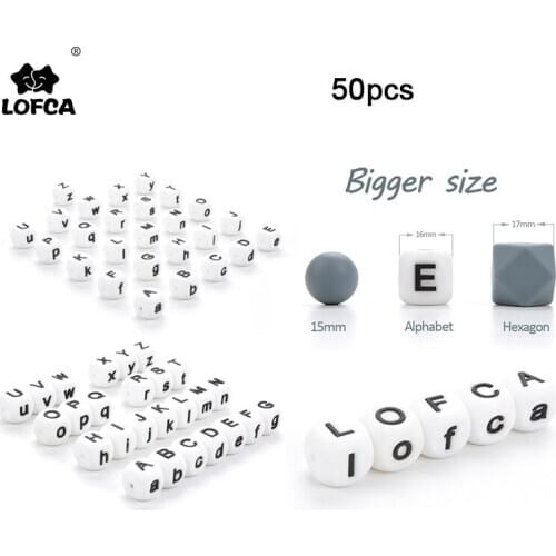 LOFCA 50pcs Silicone Beads Food Grade Letter Baby Teethers Beads BPA-Free Loose Chewing Alphabet Bead For Personalized Name DIY