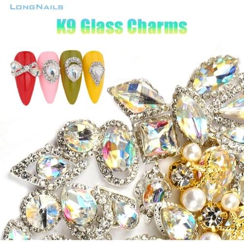 K9 Flashing Charms Alloy Diamonds Polychrome 100pcs/lot Crown Decor Bulk Heart K9 Glass Bowknot Curve Gems Nail 3D Charms 3525-4
