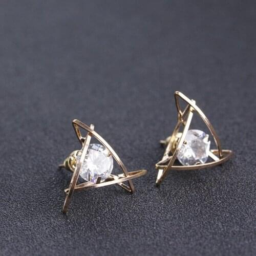 Fashion Trangle Design Stud Earrings for Women Girls Zircon Jewelry Korean Silver Color Earrings Party Accessory for her