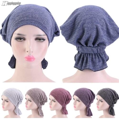 Fashion Pre-Tied Headwear Women Muslim Hijab Turban Cap Head Cover Scarf Headwrap Hair Loss Chemo Cancer Hat Bandanas Bonnet