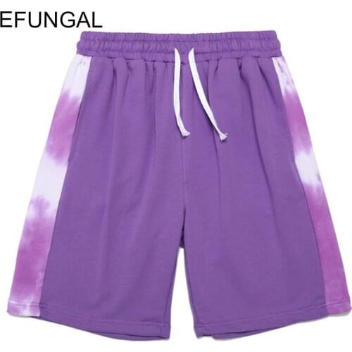 Side Tie Dye Cotton Shorts Men Summer Streetwear 2021 Hip Hop Knee Length Workout Outwear Pocket Color Block Fashion Wear