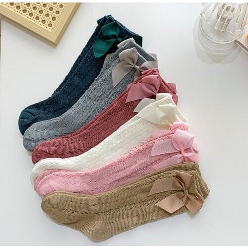Girls Socks With Bow Cotton Summer High Knee Mesh Thin Breathable Children Stocking For Babi Kids Fashion Students 3 to 5 Years