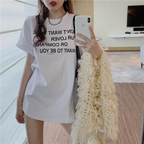 News Female T-Shirt Loose White Black Letter Womens Wear Short Sleeve Casual Summer Student Girl T-Shirt Fashion