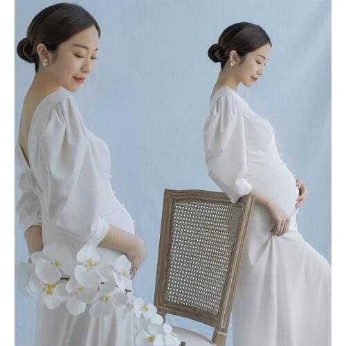 The new photo studio maternity dress photo clothing Korean-style beautiful pregnancy photo white tail dress maternity photograph