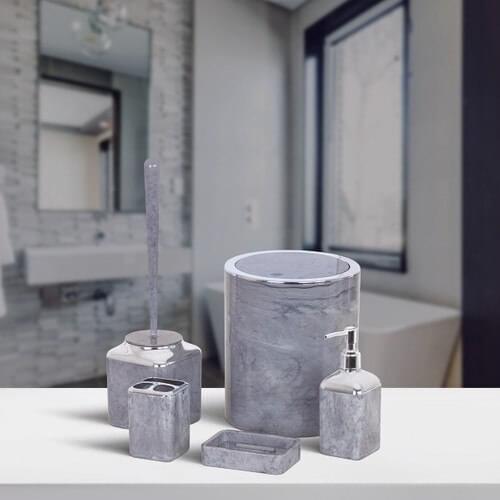Okyanus Banyo Takımı Akrilik Kare Banyo Seti Mermer Desen 5'li Banyo Aksesuar Temizlik