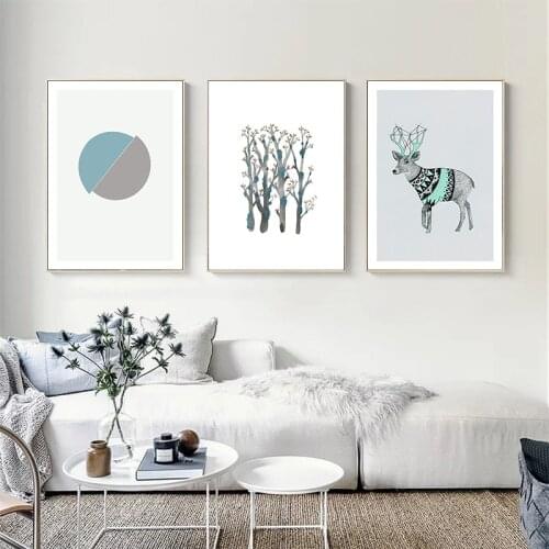 Deer Flower Wall Art Canvas Abstract Painting Nordic Posters and Prints Wall Pictures for living Room Scandinavian Home Decor