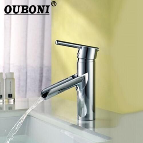 OUBONI Polished Chrome Brass Waterfall Faucet Bathroom Lavatory Vessel Sink basin mixer tap Deck Mounted Mixer faucet