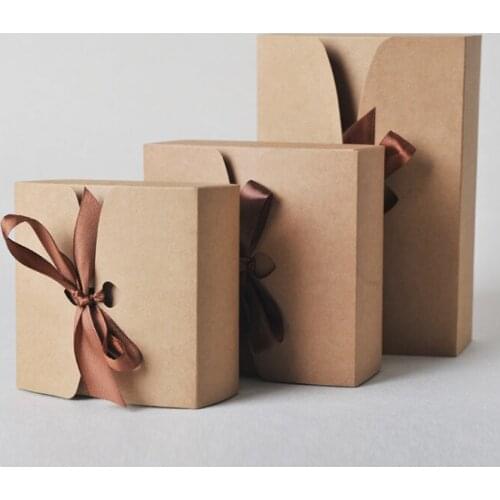 20 Pcs/Set Cardboard Handmade Candy Gift Box Kraft Paper Packing Gift Box Wedding Decorations Party Gift Box with Ribbons