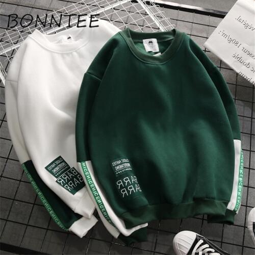 Hoodies Plus Velvet Thicker Women Patchwork Korean Style Letter Printed Loose Long Sleeve Lovely Womens Chic Harajuku Pullover