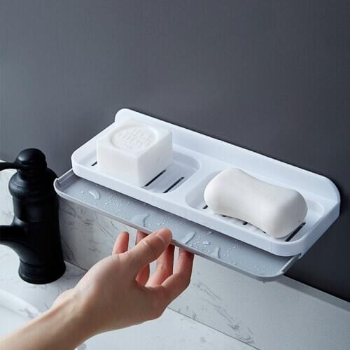 Convenient Wall-Mounted Bathroom Large Soap Rack Double-Layer Soap Storage Box Punch-Free Strong Toilet Drain Soap Box Shelf