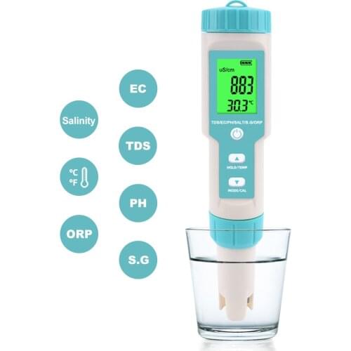 Yieryi New 7 in 1 PH / TDS / EC / ORP / Seawater Specific Gravity / Salinity / Temperature C-600 PH Meter Water Quality Monitor