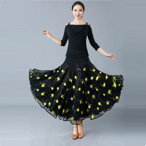 Adult Ballroom Dancing Skirt Black Flamenco Skirts Ballroom Dance Suit Women Waltz Dancing Costumes Modern Dance Dress D0829