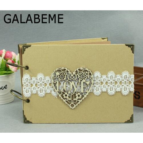 21cmX15cm custom engraved names love bird Wedding Guest book Kraft paper Signature Books Notebook rustic wedding decoration