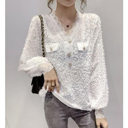 Womens Spring Autumn Style Blouse Shirt Womens V-Neck Button Pockets Long Sleeve Solid Color Casual Loose Tops SP953