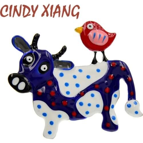 CINDY XIANG Enamel Cow Brooches For Women Bird Pin Aninal Design Jewelry 4 Colors Avaible High Quality Cartoon Accessories Gift