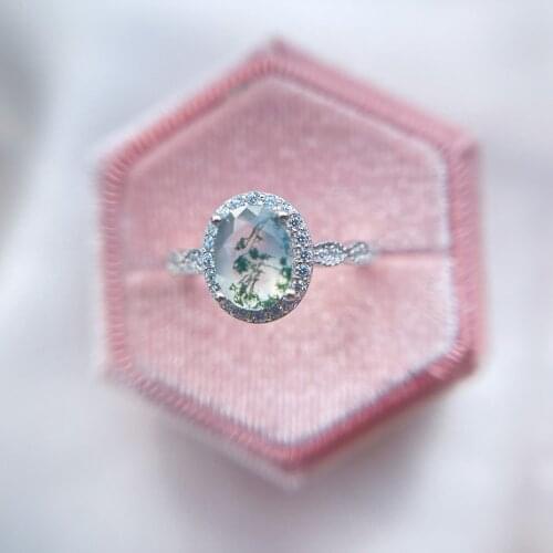 GZXSJG Natural Moss Agate Gemstones Ring for Women Solid 925 Sterling Silver Wedding Engagement Bride Unique Gift Fine Jewelry