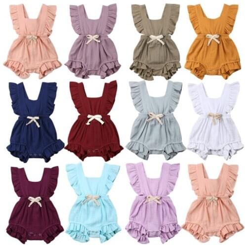 2019 Ins Fashion Baby Ruched Linen Romper Girls Onesie Baby Clothes Ruffles Straps Summer Clothes for Bebe