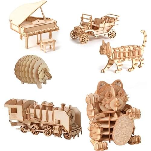 1 x 3D Wooden Car Animal Puzzle Jigsaw Woodcraft Kit Toy DIY Self-Assembly Model Building Model Educational 175*255mm