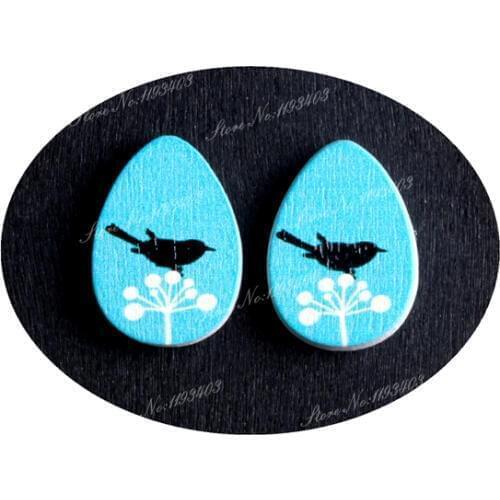 13x18mm Bird Tear Drop Shape Painted Wood Laser Cut Cabochon to make DIY Rings, Earrings, Brooch, Necklace pendant