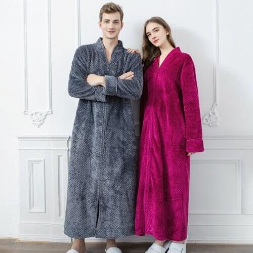 179 Winter Long Warm Robe Women Coral Fleece Flannel Waffle Thermal Bathrobe Thicken Nightwear Sleepwear Bath Robe Dressing Gown