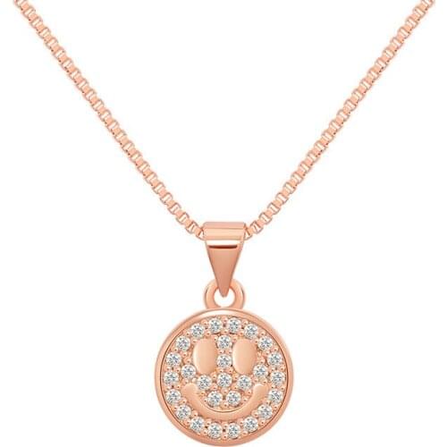2021 Newest Rose Gold Jewelry Shiny CZ Zirconia Heart Pendant Necklace Smile Face Crystal Heart Charms Necklace For Sweet Love
