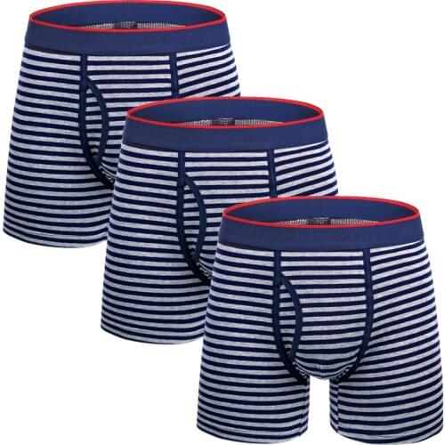 3Pcs Striped Print Boxer Cotton Mens Boxers Open Mens Panties Sexy Man Underwear Lots Underpants Family Boxershorts Male Shorts