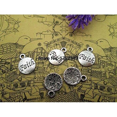 30pcs- faith Charms Antique Tibetan silver faith charms pendants 15mm x 12mm