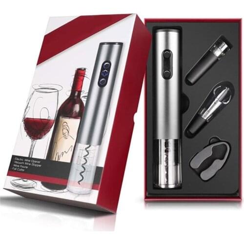 4Pcs Electric Wine Opener Set Portable Household Foil Cutter Electric Wine Bottle Opener Kitchen Corkscrew LED CE Certification