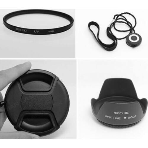 62MM UV Filter + Lens Hood +Cap+lens cap rope for canon nikon pentax sony camera