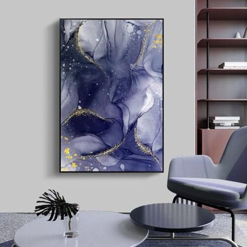 Abstract Purple Fluid Ink Gold Posters Canvas Painting Wall Art Print Pictures for Living Room Modern Interior Home Decoration